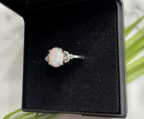 Fire Opal Marcasite Gemstone Ring 925 Sterling Silver Size 10.5 Crystal - Picture 3 of 5