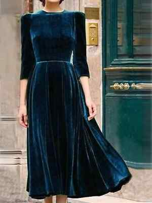 blue and peach bridesmaid dresses Cera Una Volta Blue Dolores Velvet Dress – Ladida main image 0