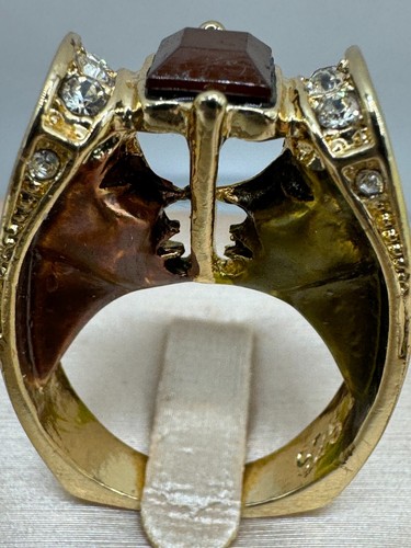 Art Deco Unique Ring 2 Lovers Bound Together Face2Face Gold Plate .925 Jewels - Picture 11 of 11