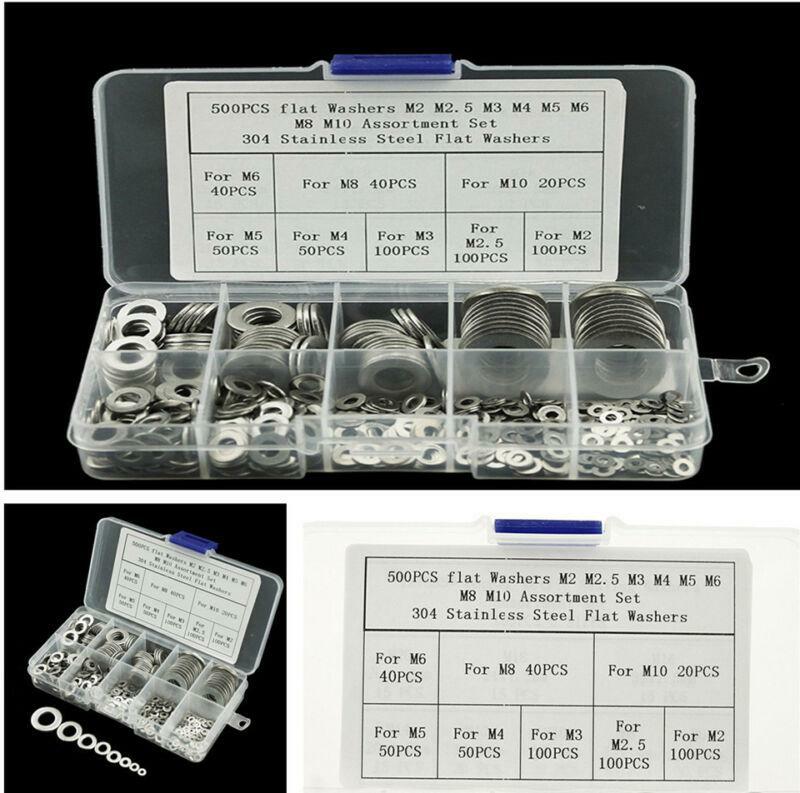 500pcs Car Lock & Flat Washer Assortment Stainless Steel Spring Split Nuts Bolt