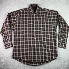 Burberry London Shirt Mens Large Brown Blue Plaid Long Sleeve Made In USA Button