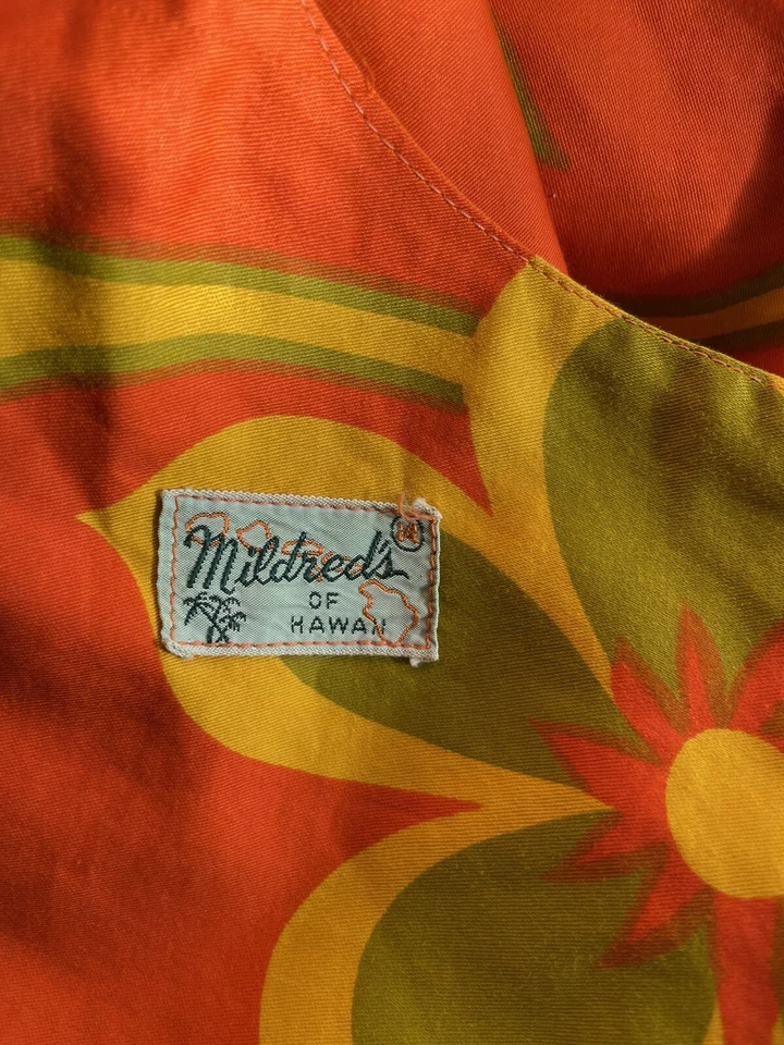 Maxi Vestido Mildred's of Hawaii Vintage Años 60 70 Floral Mod Dayglo Talla 8 Foto 4 de 4