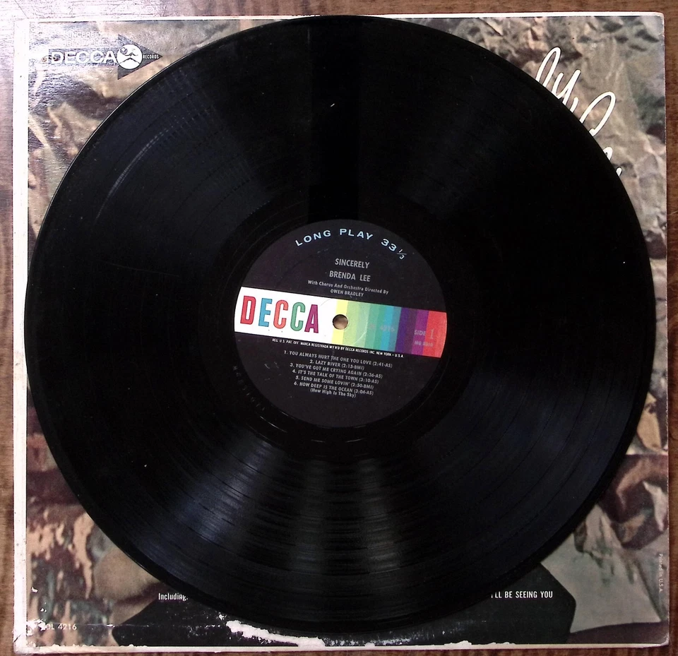 BRENDA LEE SINCERELY, BRENDA LEE DECCA RECORDS VINYL LP 202-45 - Image 3 of 4