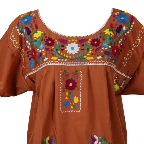 Vestido mexicano bordado túnica campesino de cualquier color XS S M L XL XXL - Imagen 11 de 56