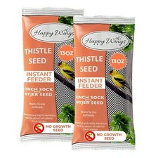Happy Wings Nyjer/Thistle Seeds Wild Bird Food Prefilled Sock Pack of 2 X 13 OZ