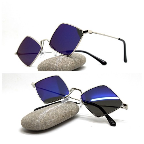 OCCHIALI DA SOLE DONNA UOMO rombo quadrato nero argento specchio blu hippy  retrò | eBay