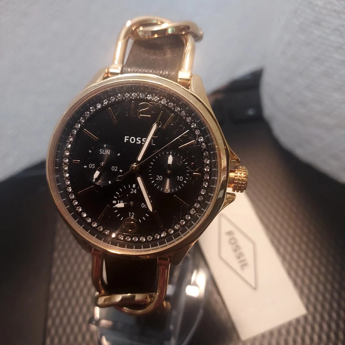 Fossil Women s Sadie Stainless Steel and Black Leather Quartz