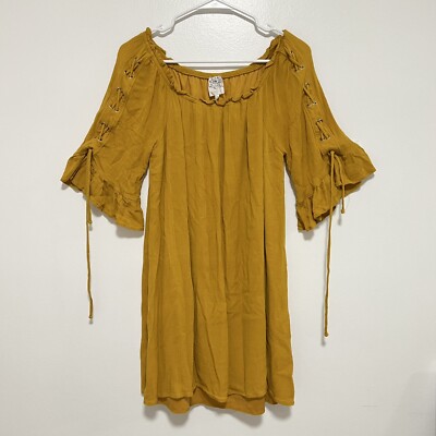 Naif Womens Yellow Dress Size M Petite Lace Up Accent Flutter Sleeves Boho | eBay Naif Womens Yellow Dress Size M Petite Lace Up Accent Flutter Sleeves Boho | eBay