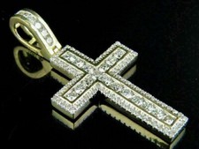 2.00 Ct Round Cut Diamond Cross Pendant With Free chain 14k Yellow Gold Finish.