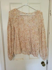 A.N.A. A New Approach Women’s Creme Peasant Paisley Puff Sleeve Cotton Blouse M