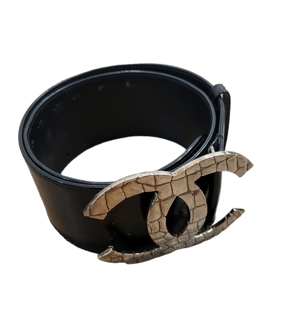 CHANEL O7 Black Patent Leather Quilted CC Logo Wide Belt CHANEL O7 Black Patent Leather Quilted CC Logo Wide Belt