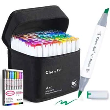 48/60/80/120 Colors Dual Tip Brush&Chisel Permanent Art Marker Pens with Base