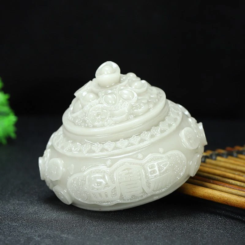 Estatuilla de tazón de tesoro tallada en jade blanco estilo antiguo decoración coleccionable vintage Foto 3 de 4