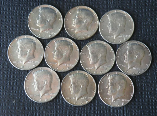 Kennedy Half Dollar 1965-1969 Uncirculated, Proof like (10) Coins 40% Silver