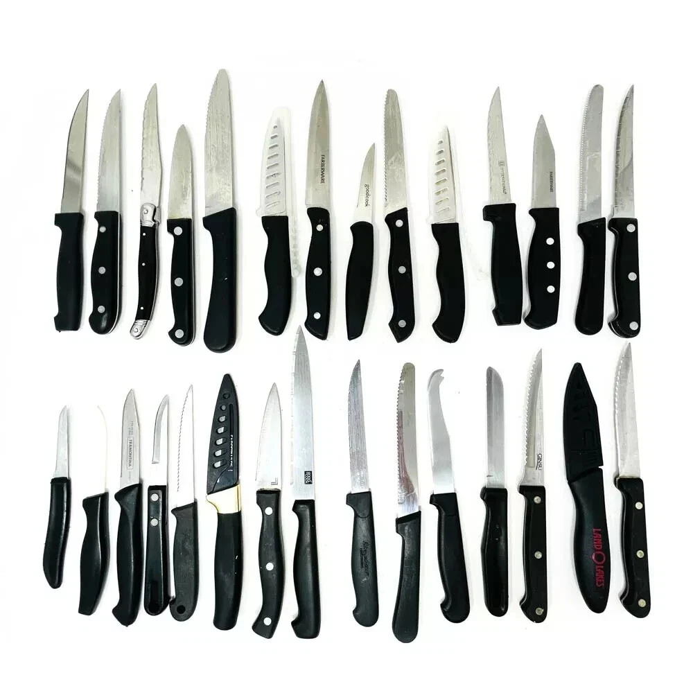 Farberware, Tramontina and Assorted Knife Set, Black Handle, Stainless, 29 Pcs