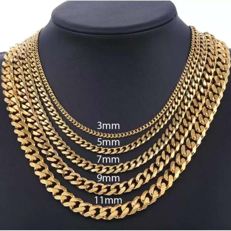 Panzerkette Kubanische Halskette Edelstahl 3-7mm breit 45-70cm lang in Gold - Bild 1 von 1