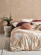 3pc Tufted Cotton Duvet Cover Set, Boho Style, Ivory, King Size Luxury Bedding