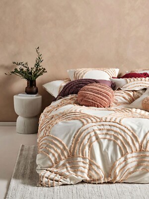 3pc Tufted Cotton Duvet Cover Set, Boho Style, Ivory, King Size Luxury Bedding