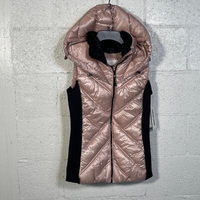 DKNY Sport Women's Faux Fur Quilted Hooded Vest Allure XS