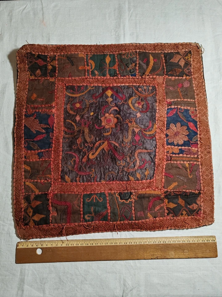 Ancienne broderie Housse De Coussin Tissus Ethnique Inde - Photo 2/4
