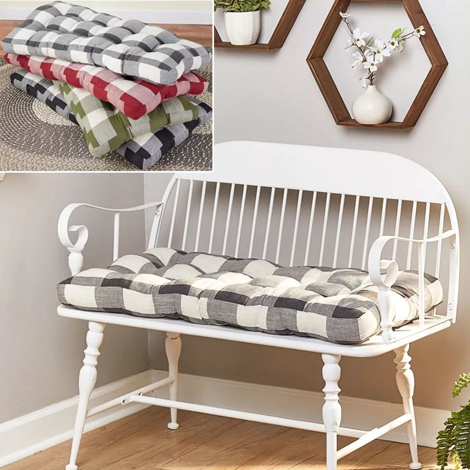 Buffalo Farmhouse Check Bench Indoor Outdoor Comfortable Cushions Home Decor