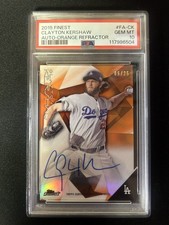2015 Topps Finest Orange Refractor Auto /25 PSA 10 Clayton Kershaw POP 2 Card