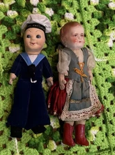 Dolls Display Vintage Folk Art Kimport & Unbranded Sailor Worn As Is Collectable