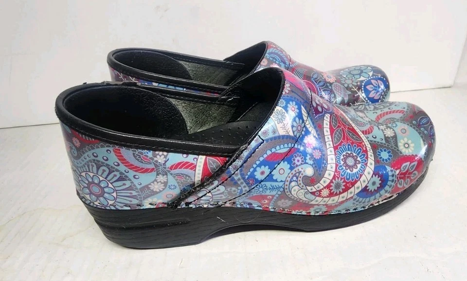 Dansko Gray Blue Pink Women's Shoe 10.5 Paisley Professional Work Slip On Comfy - Image 3 of 4