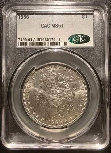 1886 Morgan Silver Dollar MS 61 -- CAC