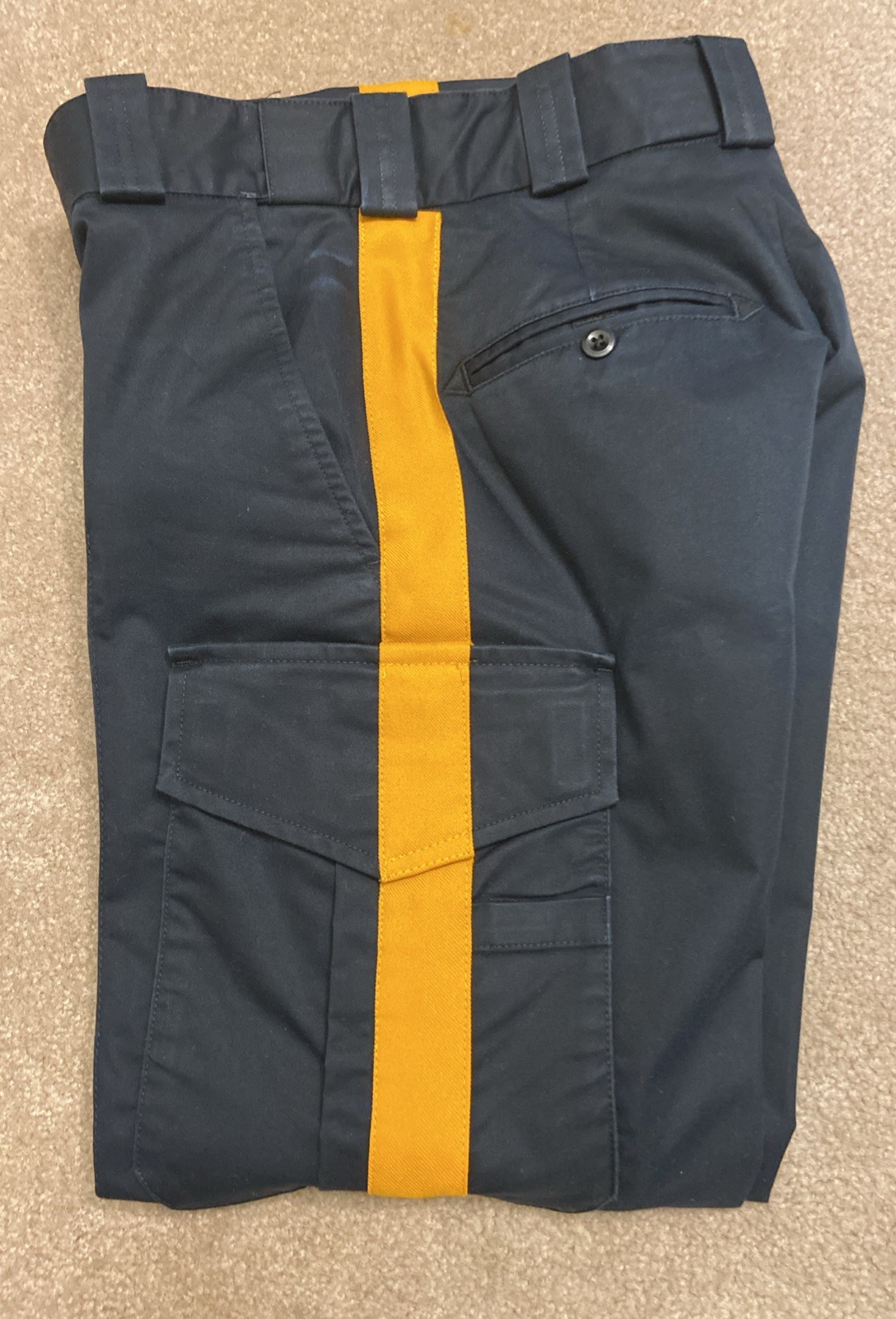 Pantalón táctico de carga azul marino oscuro con rayas doradas 28 reg 29 entrepierna