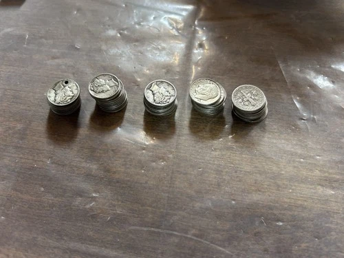5.00 Roll Of 90% Mixed Silver Dimes. Rosie’s, Liberty Heads, Barber Lot # 1