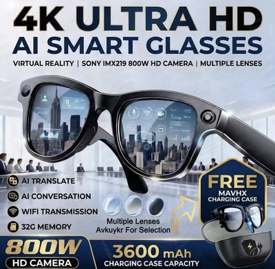 4K Ultra HD AI Smart Glasses WLAN Kamera Bluetooth Übersetzer Bluetooth Neu