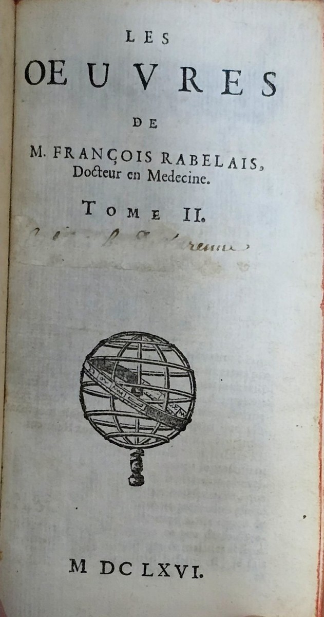 1666 2vol Les Oeuvres de M. Francois Rabelais  Tome II:Second Elzevirian Edition