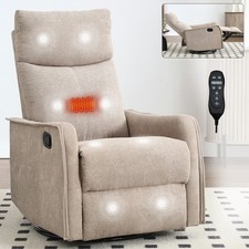 Massage Recliner Chair with Rocker, Swivel, Lumbar Heat, Khaki