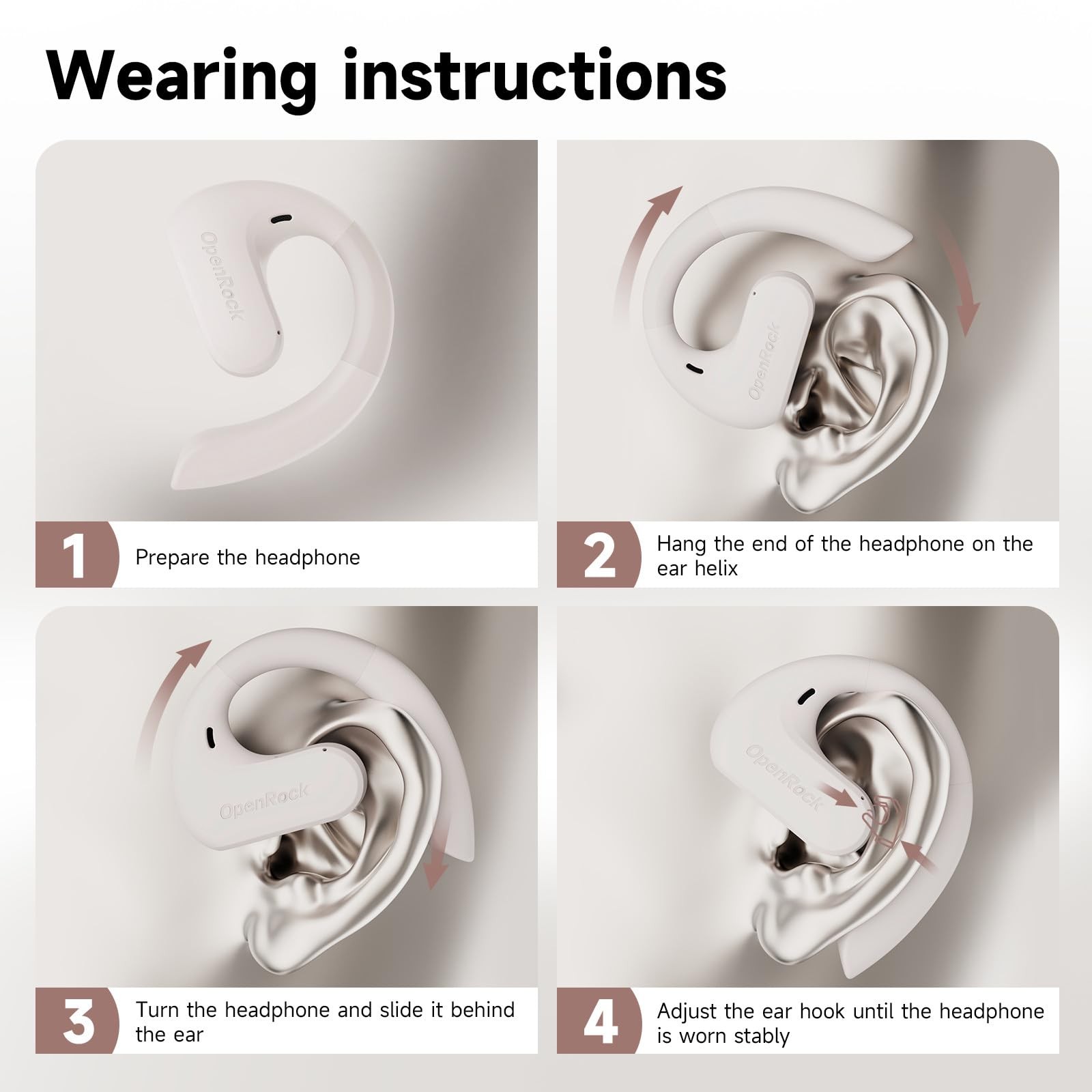 OpenRock Bone Conduction Headphones Bluetooth 5.3 Waterproof 40H Battery