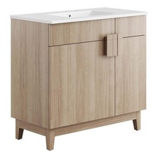 Pemberly Row 36" Wood Bathroom Vanity with Tapered Legs in White/Oak