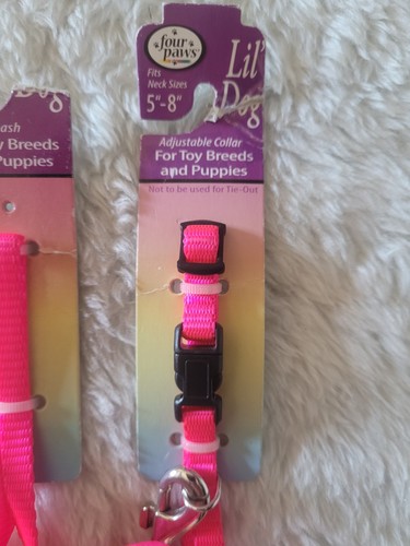 Four Paws Lil Dog Pink 5"-8" adjustable dog collar & 6' dog leash set XS/XXS - Picture 2 of 3