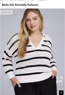 Torrid Belle Isle Pointelle Pullover Deep Black Cloud Dancer Strip 4X/4/26