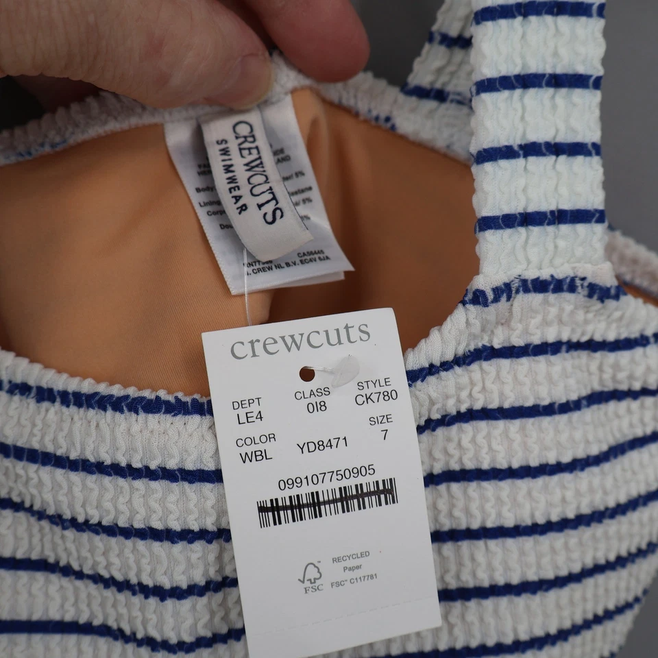 Top de natación Crewcuts ajustado para niñas 7 blanco azul a rayas playa piscina nuevo con etiquetas Foto 3 de 4