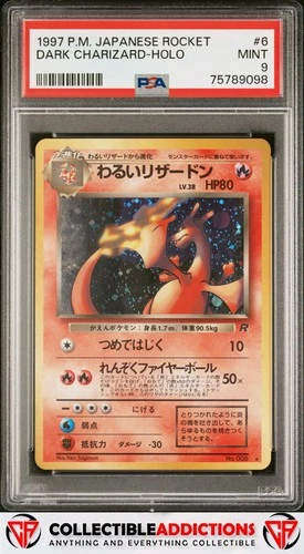 1997 Pokemon Japanese Rocket #6 Dark Charizard Holo Swirl PSA 9