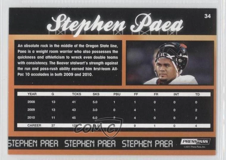 2011 Press Pass Gold Reflectors /100 Stephen Paea #34 Rookie RC - Image 2 of 2