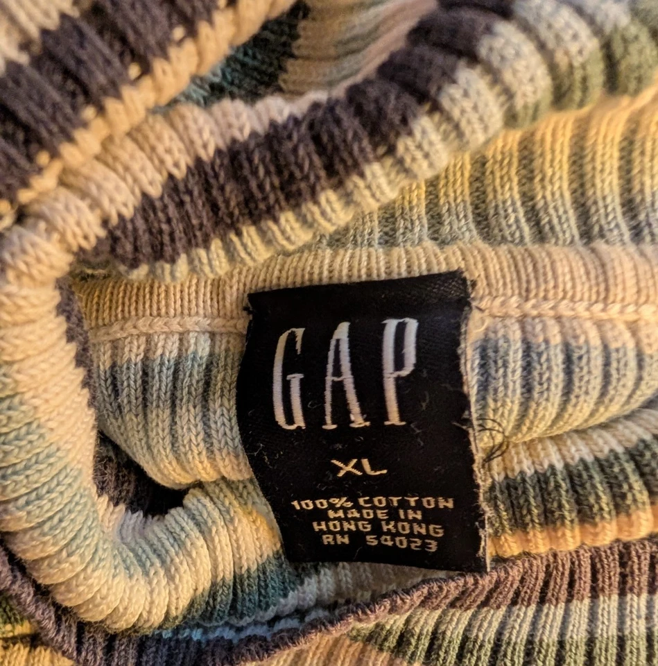 De colección GAP Y2K Tejido Cuello Alto XL Azul y Blanco Rayas Acanalado Algodón Ajustado Foto 4 de 4