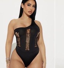 Fashion Nova Alexis One Shoulder Bodysuit - Black M