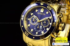 Invicta Men'sPro Diver Scuba 18kt Gold Plated Steel Chrono Blue Dial Watch 48mm