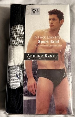 Andrew Scott Men's Low Rise Sport Brief  Variety  5 Pack XXL Size 44-46. (SKU B)