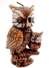 Vintage 1970's Mother and Baby Owl WAX CANDLE Figurine 5.5" Tall MCM Unused