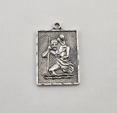Vintage Sterlingsilber St Christophorus großer quadratischer Anhänger Schützen Sie uns - 14,6 g