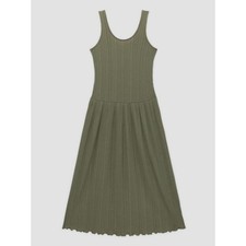 Everlane The Rib Soft Knit Scoop Neck Dress Olive Green Size XS Drop Waist