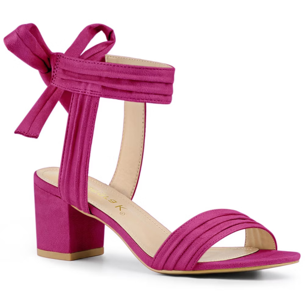 Allegra K Women's Back to College Open Toe Ankle Tie Back Block