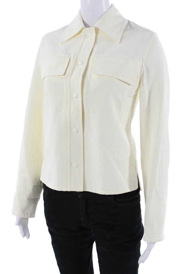 Vince Womens White Collared Snap Jacket Cotton Viscose Longsleeve Size S Petite - Image 2 of 4